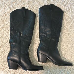 Black Wide Calf Cowgirl Boots